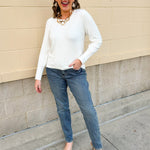 Ivory Poise Button - Cuff Knit Top - The Pink Pineapple 850