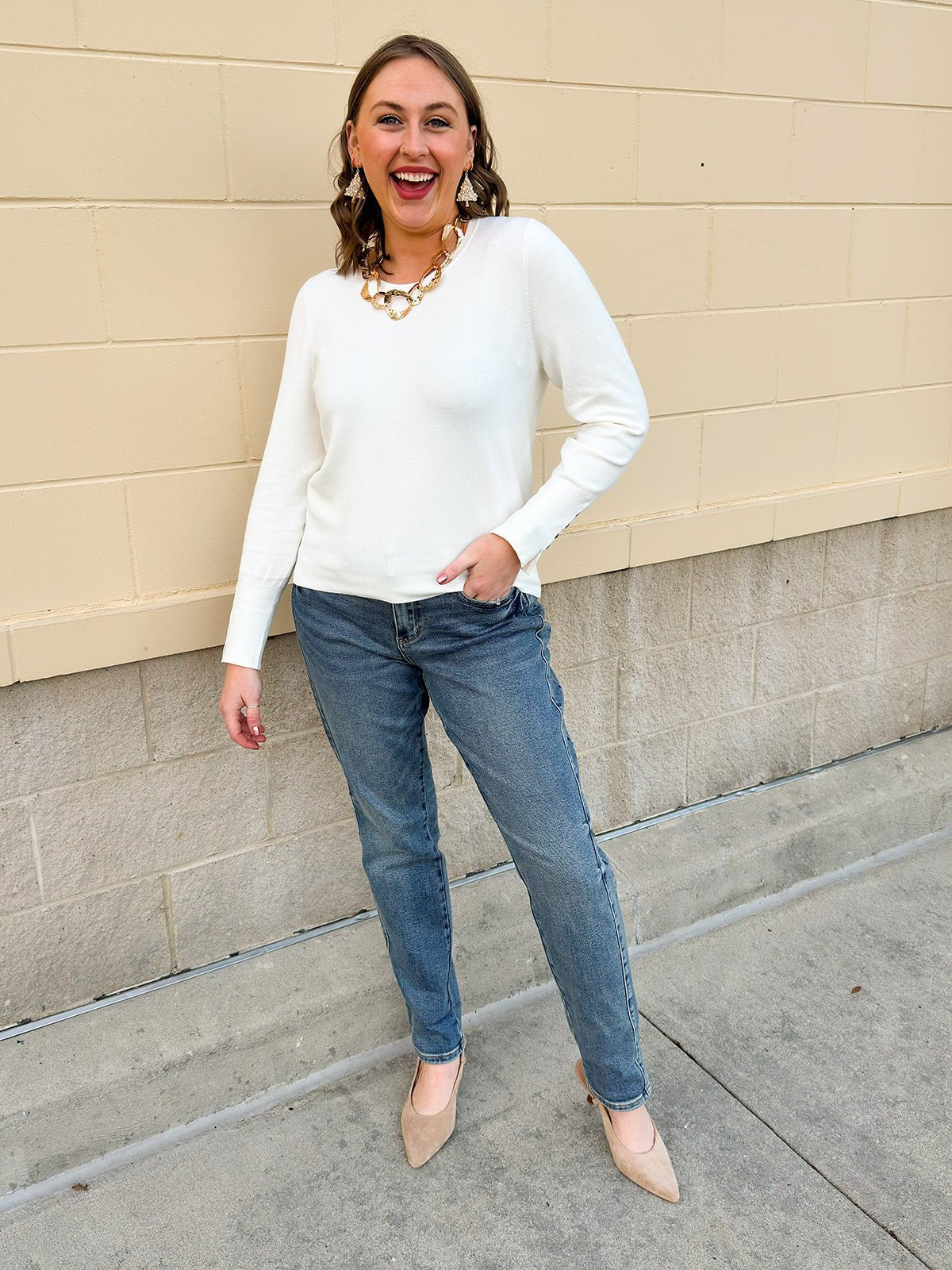 Ivory Poise Button - Cuff Knit Top - The Pink Pineapple 850