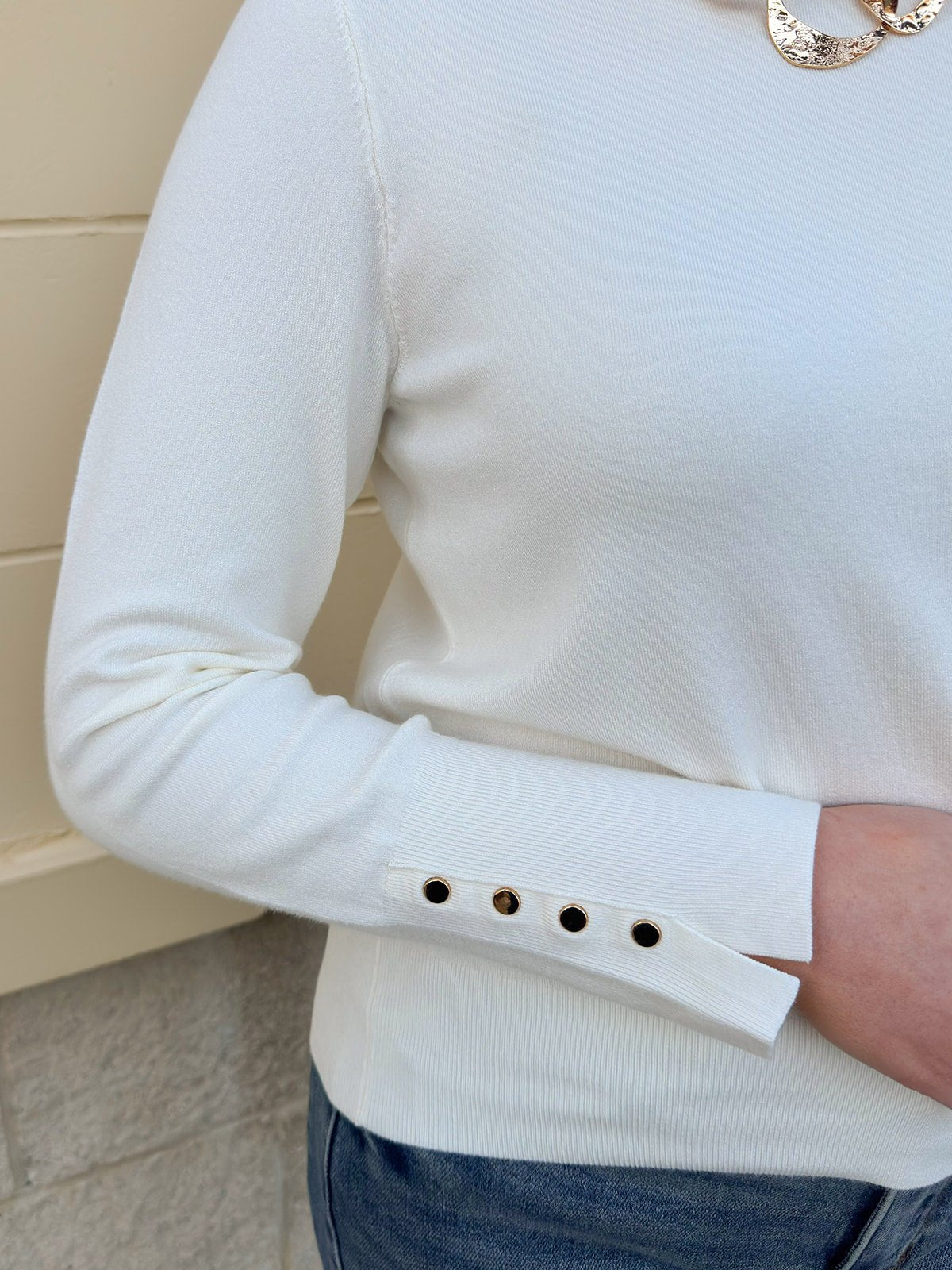 Ivory Poise Button - Cuff Knit Top - The Pink Pineapple 850