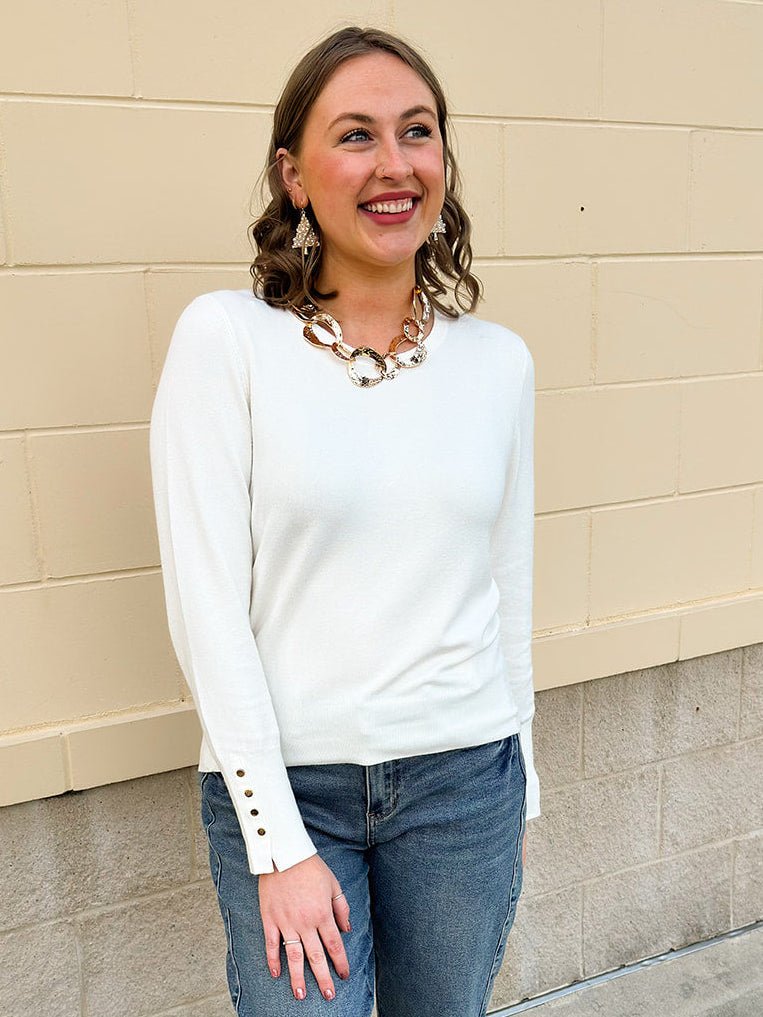 Ivory Poise Button - Cuff Knit Top - The Pink Pineapple 850