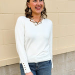 Ivory Poise Button - Cuff Knit Top - The Pink Pineapple 850