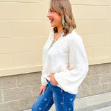 Ivory Whimsy Tie - Neck Blouse - The Pink Pineapple 850