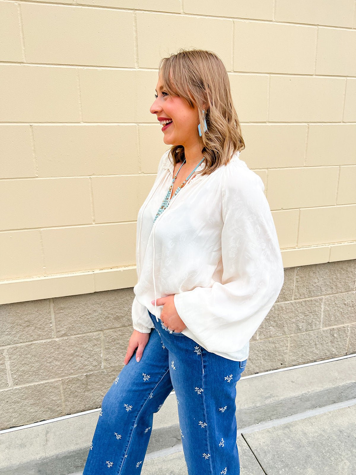 Ivory Whimsy Tie - Neck Blouse - The Pink Pineapple 850