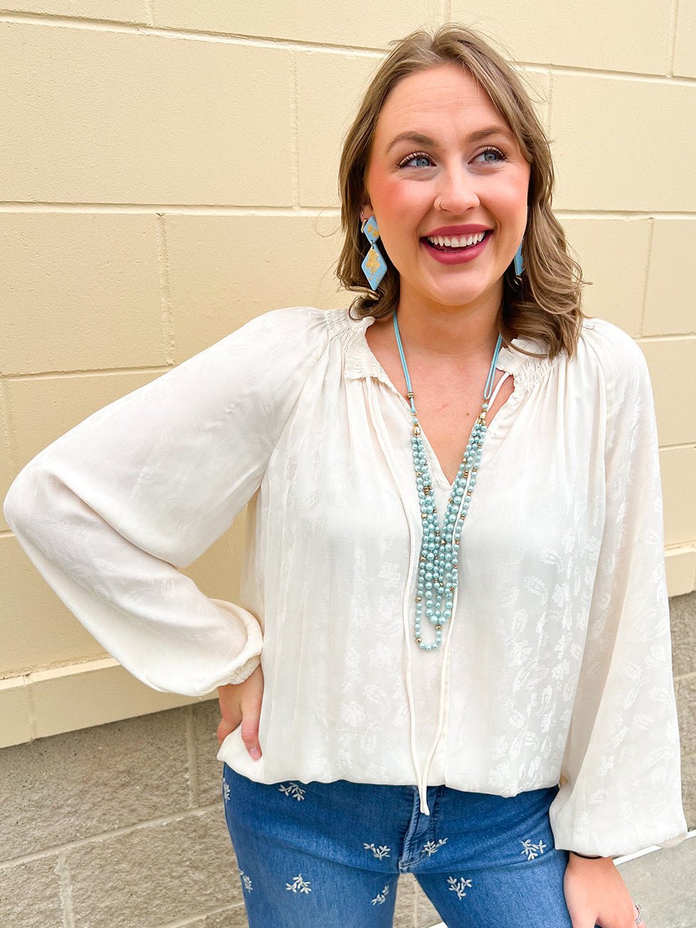 Ivory Whimsy Tie - Neck Blouse - The Pink Pineapple 850