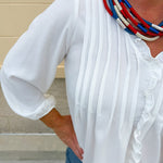 Ivory Whisper Ruffle V - Neck Blouse - The Pink Pineapple 850