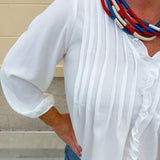 Ivory Whisper Ruffle V - Neck Blouse - The Pink Pineapple 850