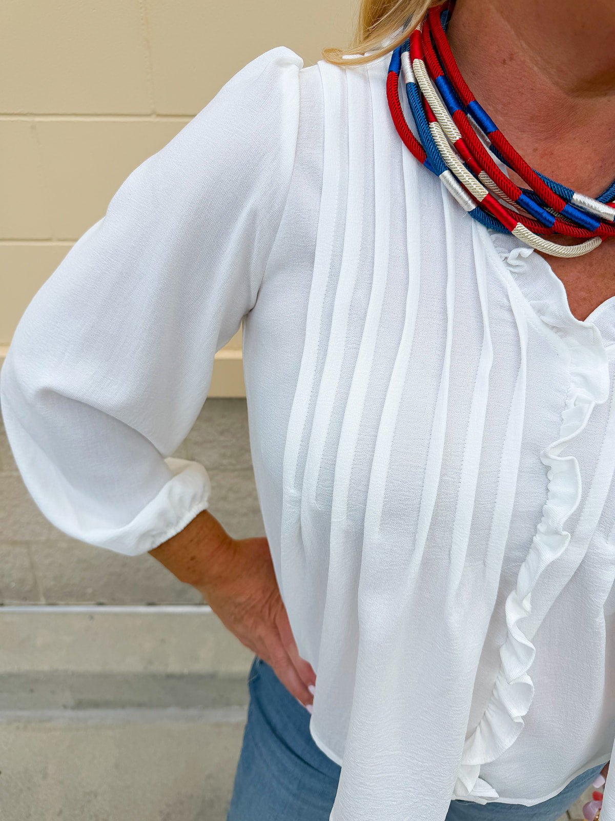 Ivory Whisper Ruffle V - Neck Blouse - The Pink Pineapple 850