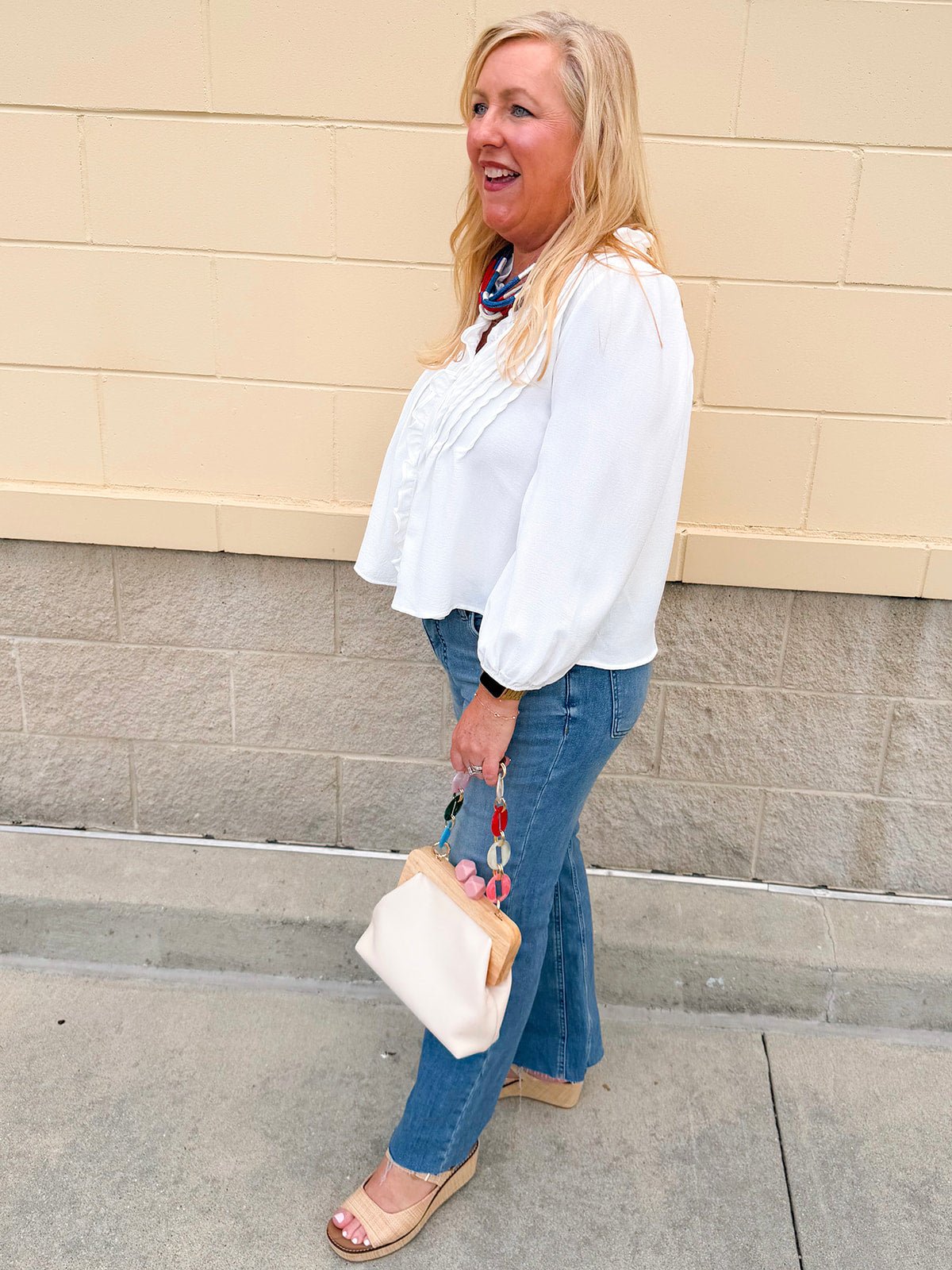 Ivory Whisper Ruffle V - Neck Blouse - The Pink Pineapple 850