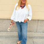 Ivory Whisper Ruffle V - Neck Blouse - The Pink Pineapple 850