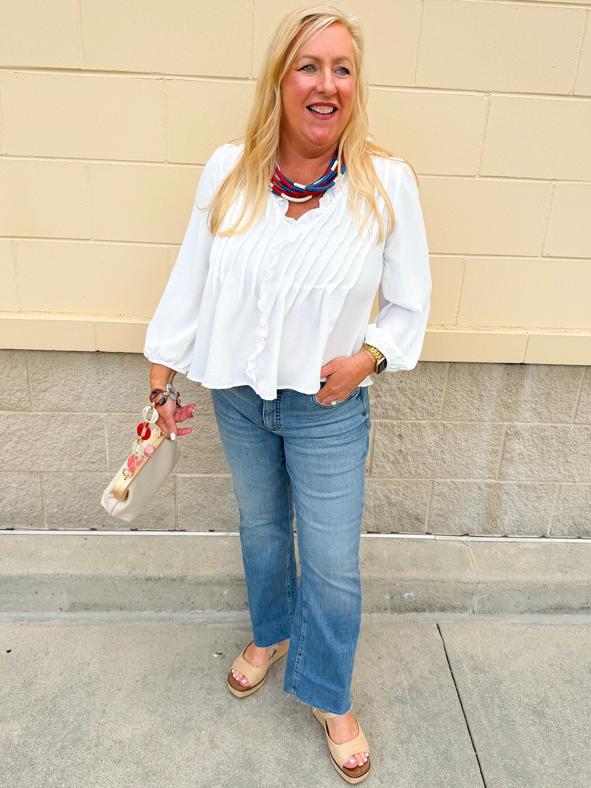 Ivory Whisper Ruffle V - Neck Blouse - The Pink Pineapple 850