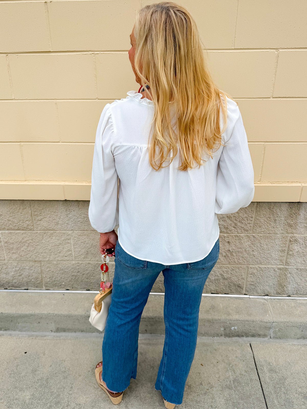 Ivory Whisper Ruffle V - Neck Blouse - The Pink Pineapple 850