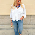 Ivory Whisper Ruffle V - Neck Blouse - The Pink Pineapple 850