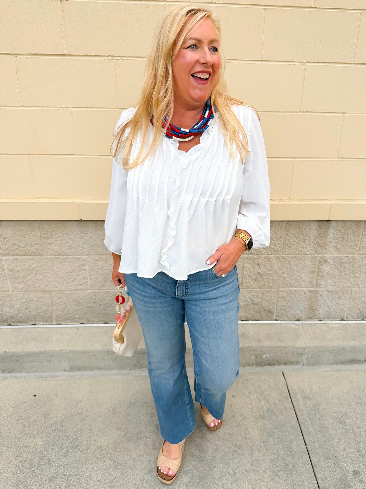 Ivory Whisper Ruffle V - Neck Blouse - The Pink Pineapple 850