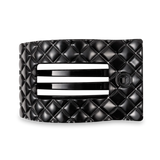 Large jet black quilted flat rectangle hair clip with a modern rectangular shape and comfortable flat-back design.