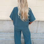 Jewel Blue Ribbed Lounge Set - The Pink Pineapple 850