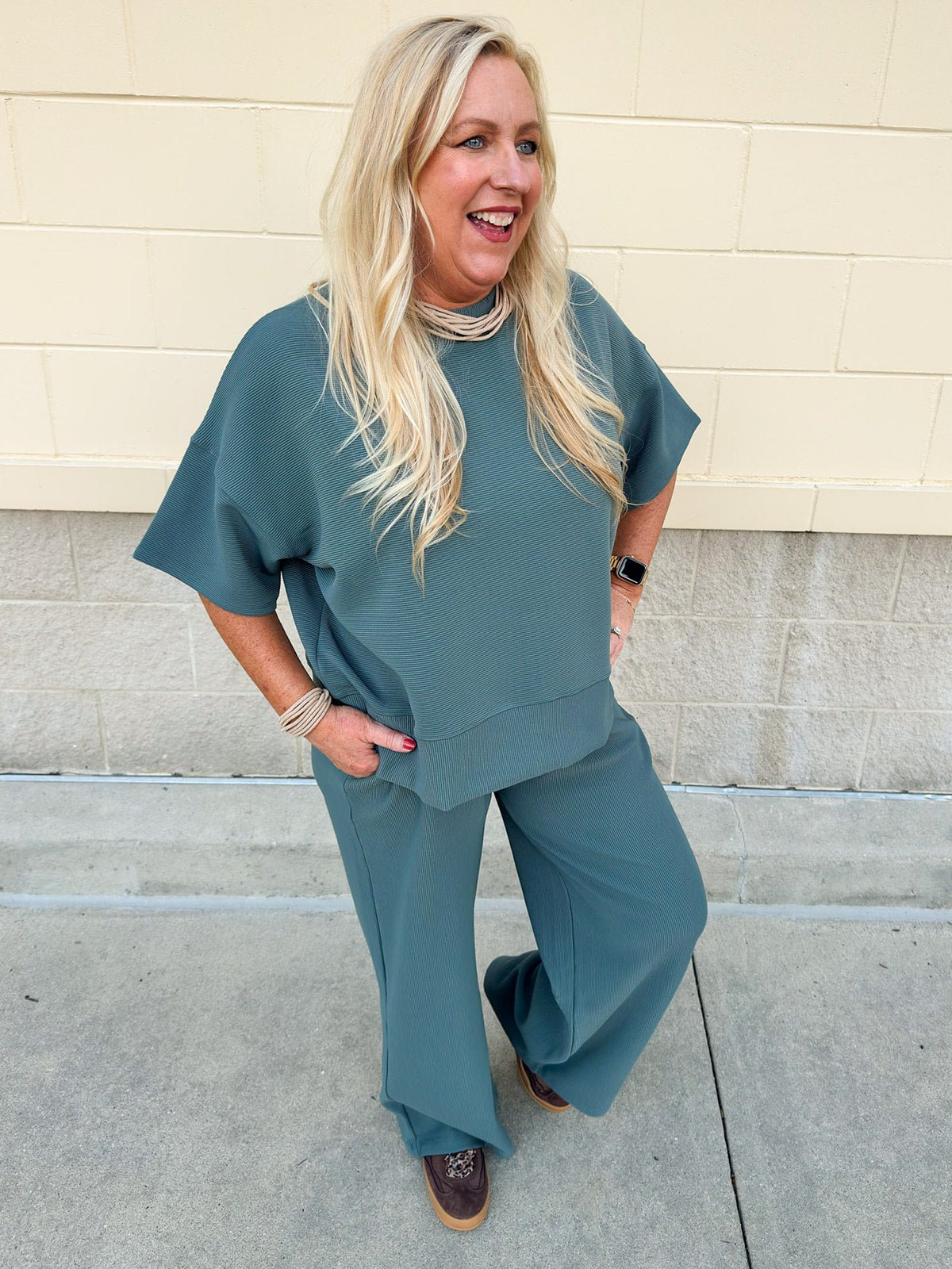 Jewel Blue Ribbed Lounge Set - The Pink Pineapple 850