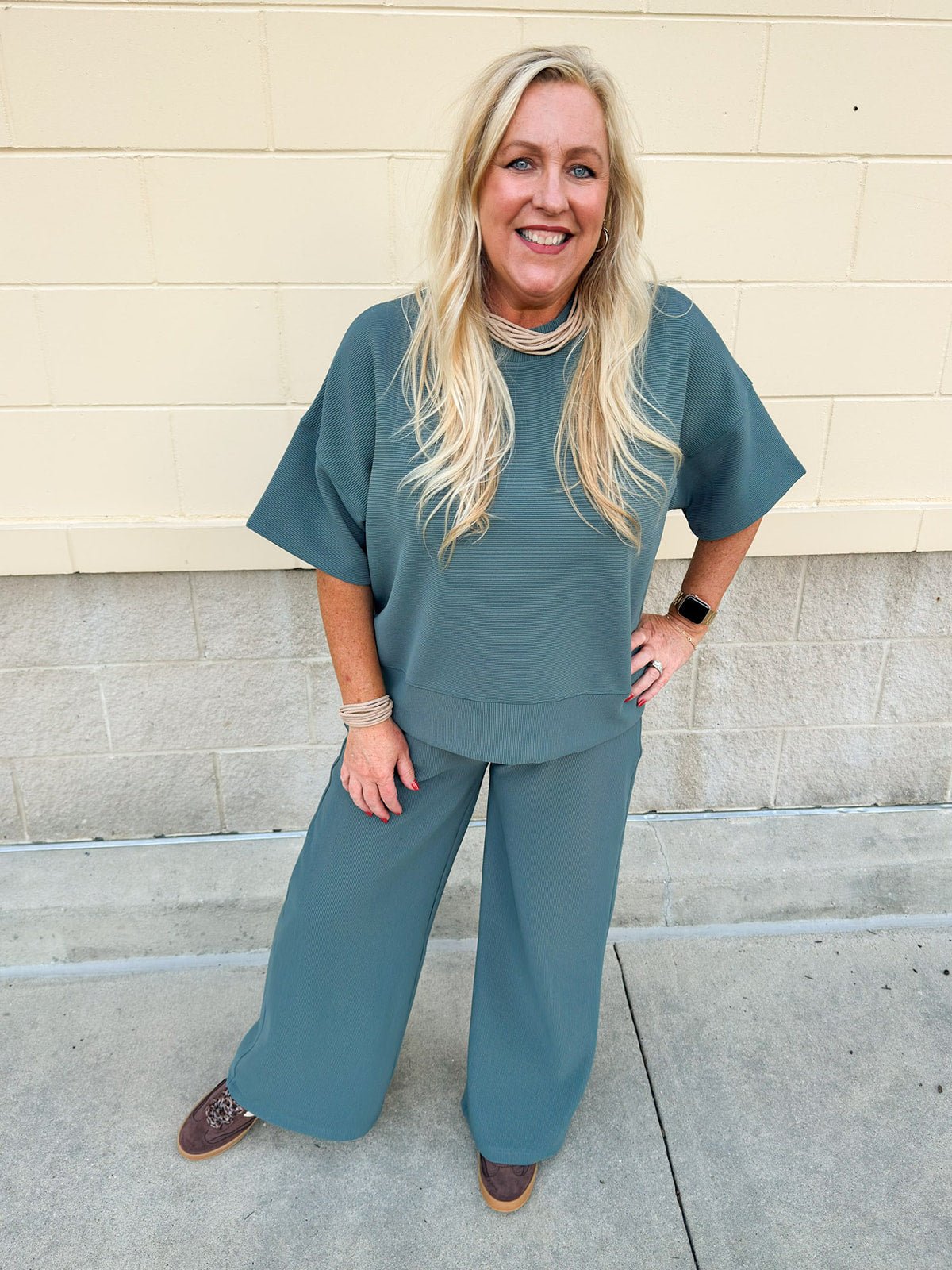 Jewel Blue Ribbed Lounge Set - The Pink Pineapple 850