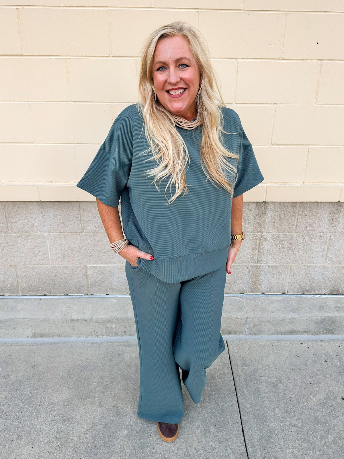 Jewel Blue Ribbed Lounge Set - The Pink Pineapple 850