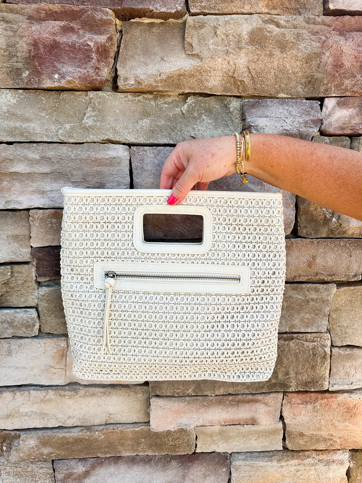 [Joy Susan] Rio Faux Cane Cutout Handle Tote Bag - The Pink Pineapple 850