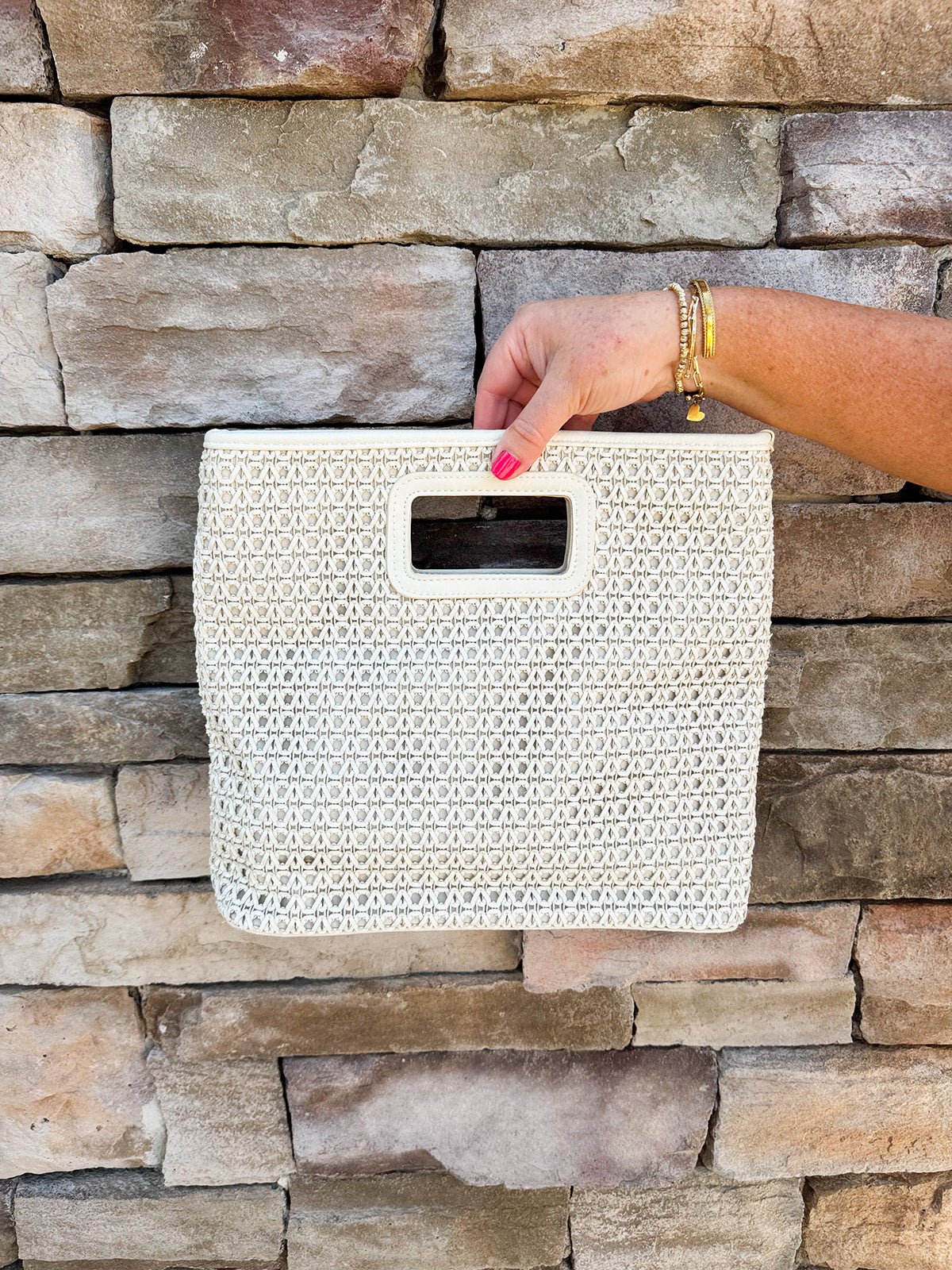 [Joy Susan] Rio Faux Cane Cutout Handle Tote Bag - The Pink Pineapple 850