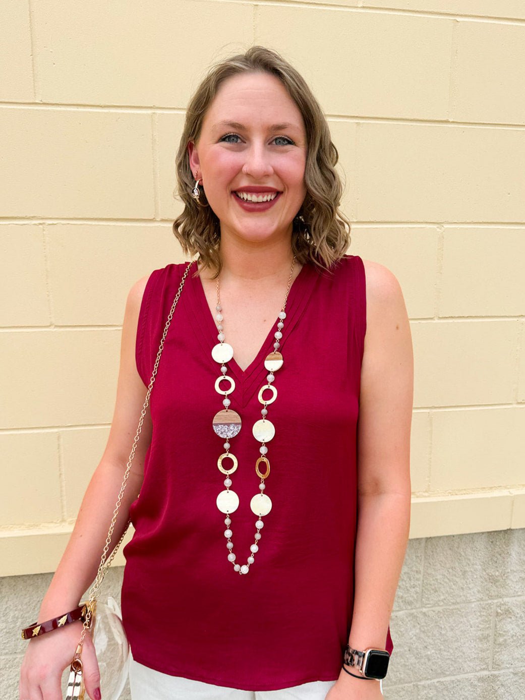 Joyce Modern Circle Long Necklace in Oatmeal - The Pink Pineapple 850