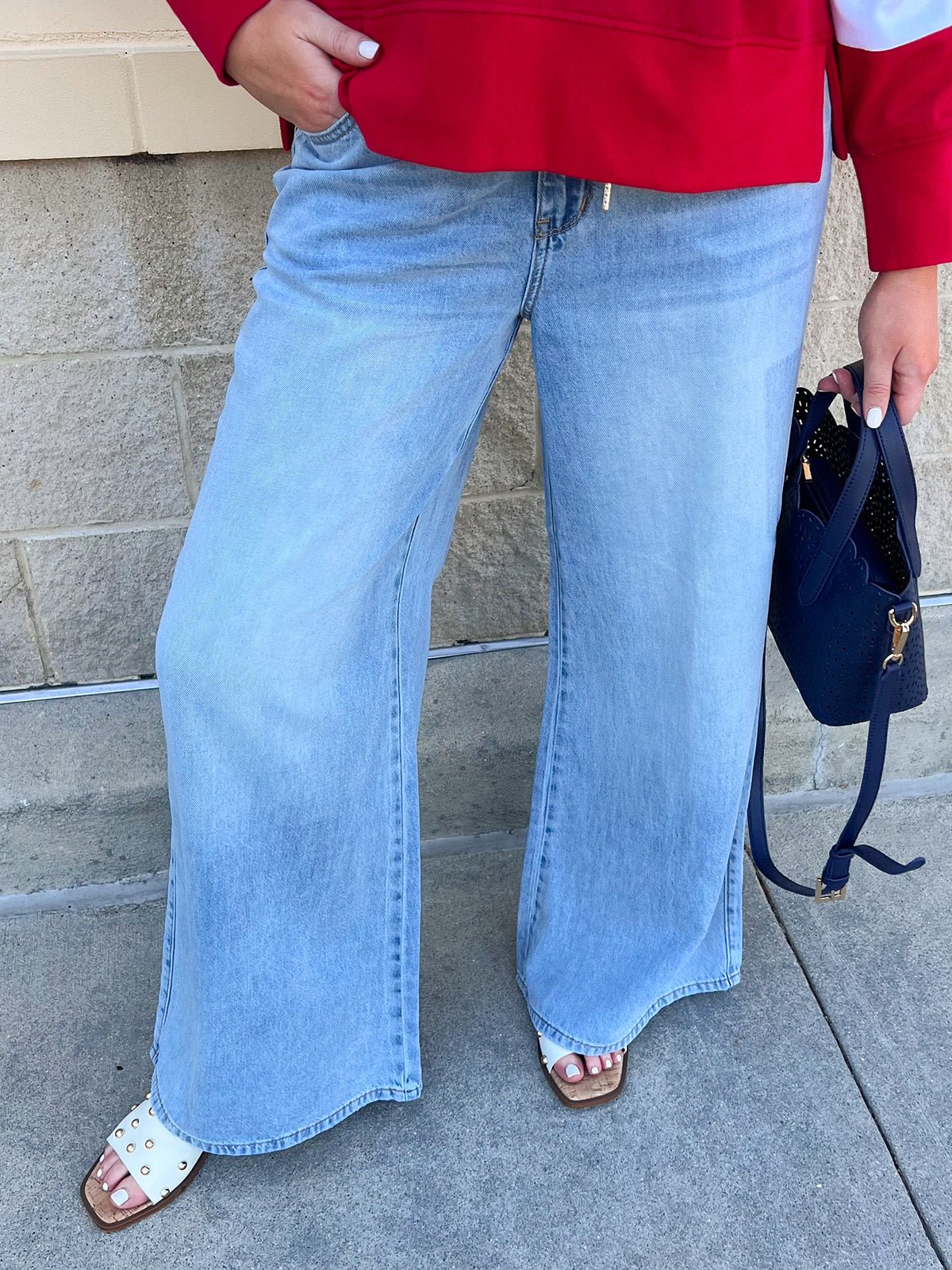 [Judy Blue] Coastal Ease Tie Waist Wide Leg Jeans - The Pink Pineapple 850