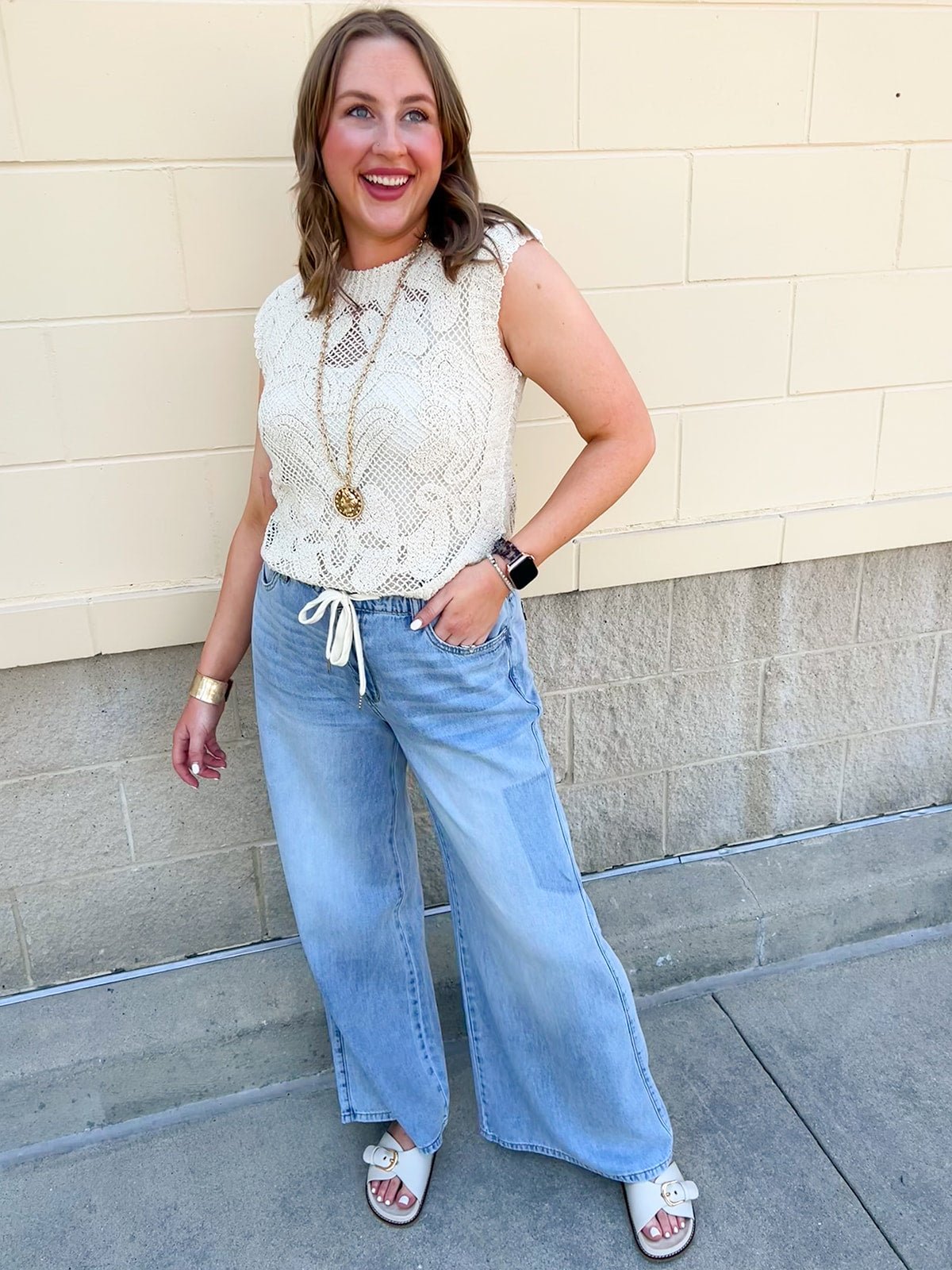 [Judy Blue] Coastal Ease Tie Waist Wide Leg Jeans - The Pink Pineapple 850