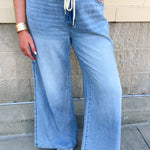 [Judy Blue] Coastal Ease Tie Waist Wide Leg Jeans - The Pink Pineapple 850
