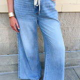 [Judy Blue] Coastal Ease Tie Waist Wide Leg Jeans - The Pink Pineapple 850