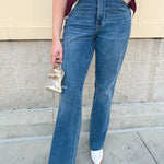 [Judy Blue] Eloise Tummy Control High Rise Raw Hem Straight Leg Jeans - The Pink Pineapple 850