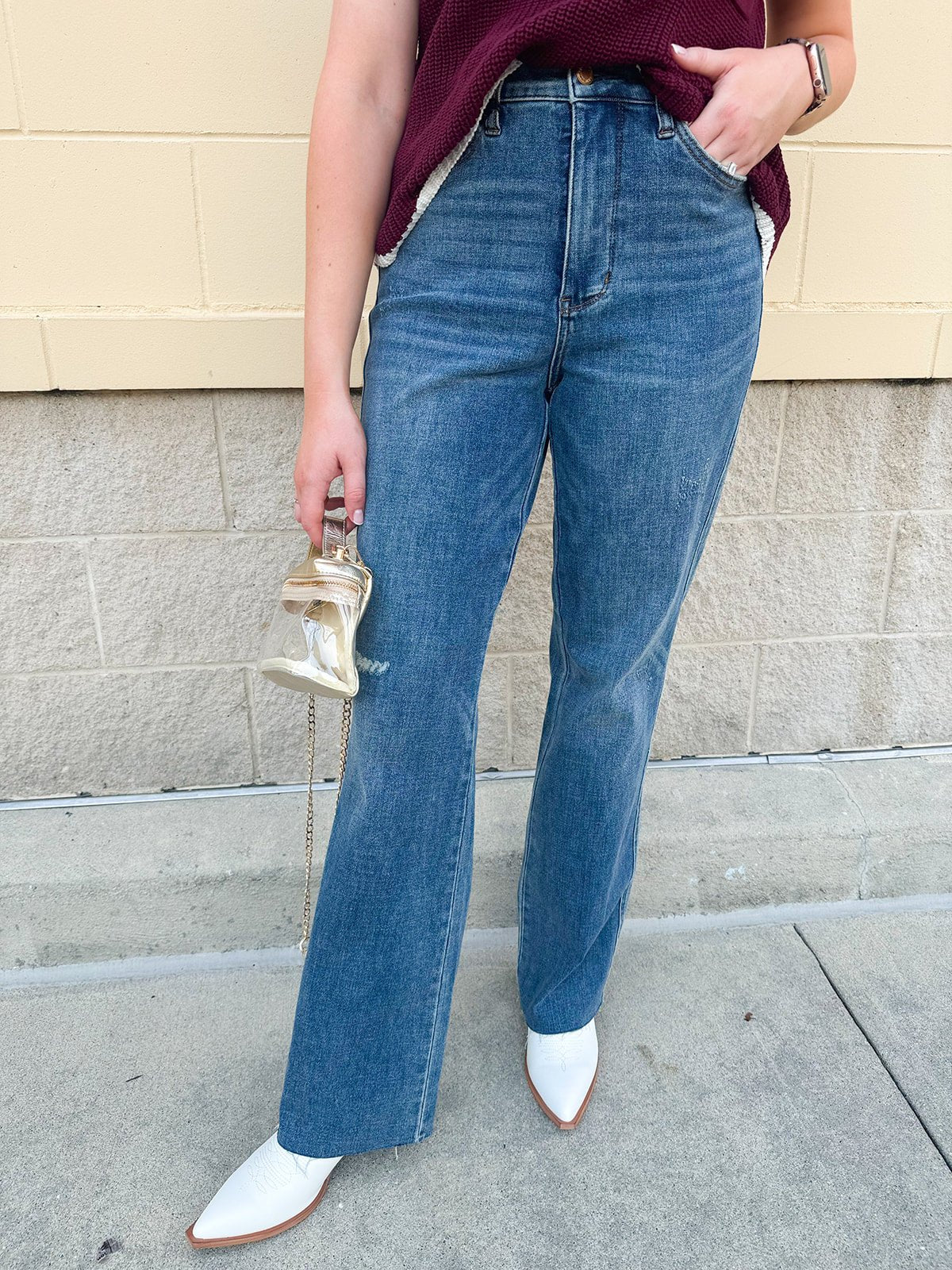 [Judy Blue] Eloise Tummy Control High Rise Raw Hem Straight Leg Jeans - The Pink Pineapple 850