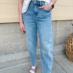 [Judy Blue] Paisley High Rise Side Panel Barrel Leg Jeans - The Pink Pineapple 850