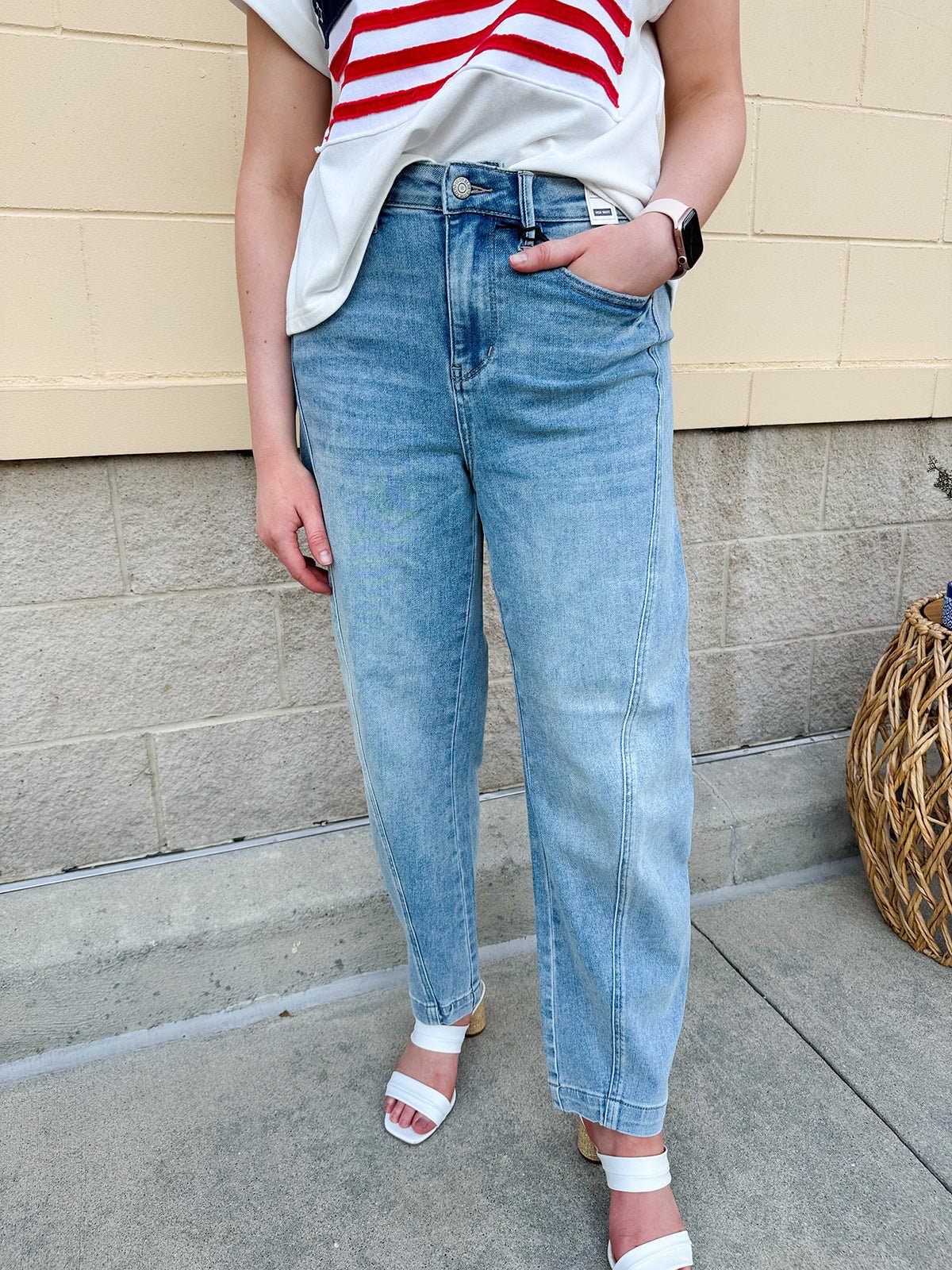 [Judy Blue] Paisley High Rise Side Panel Barrel Leg Jeans - The Pink Pineapple 850