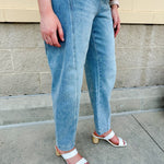 [Judy Blue] Paisley High Rise Side Panel Barrel Leg Jeans - The Pink Pineapple 850