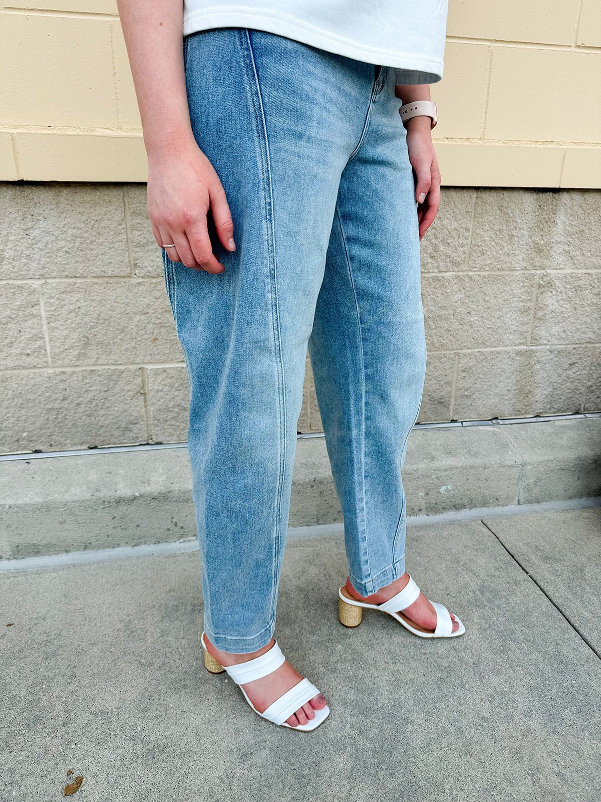 [Judy Blue] Paisley High Rise Side Panel Barrel Leg Jeans - The Pink Pineapple 850