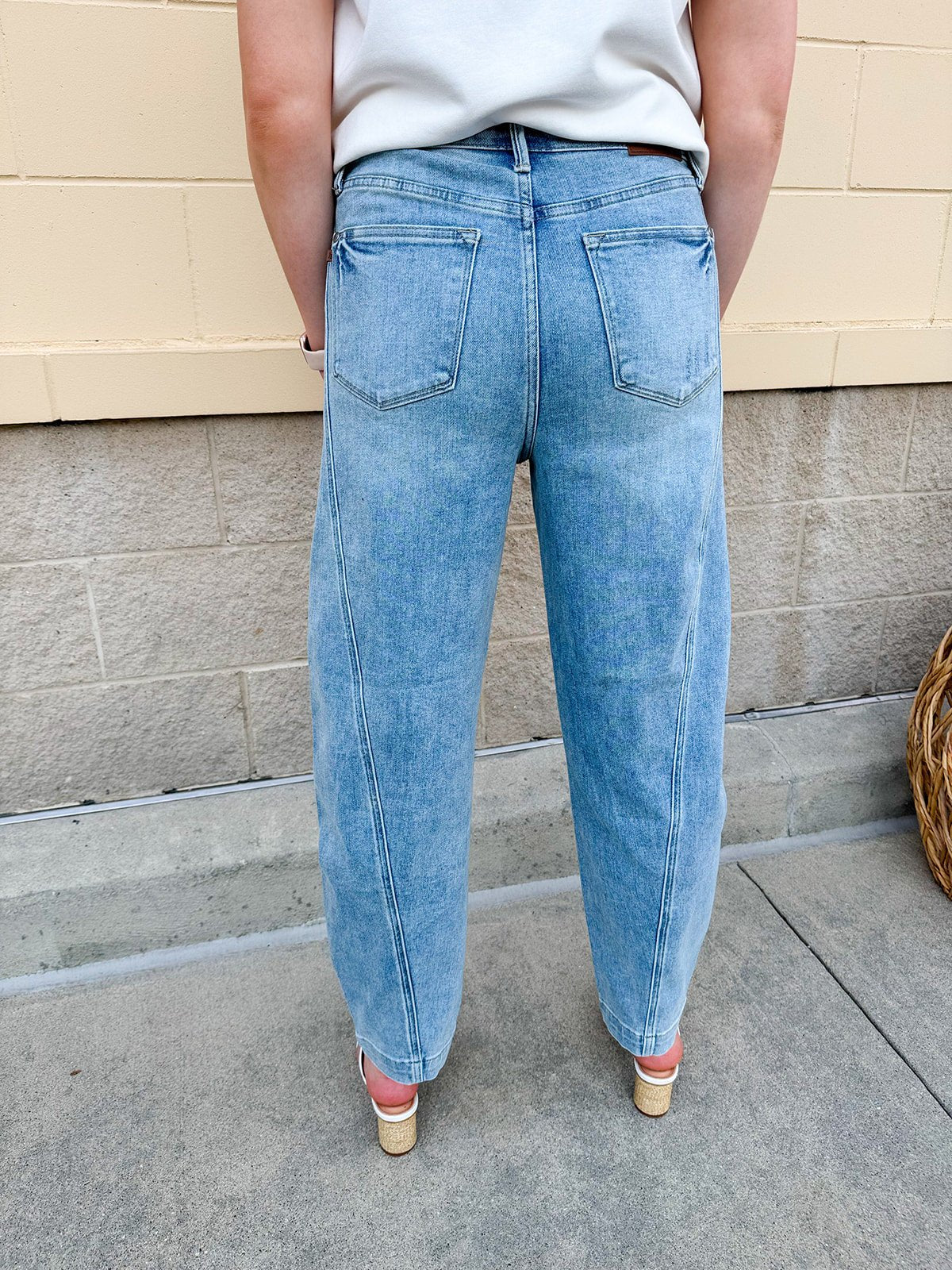 [Judy Blue] Paisley High Rise Side Panel Barrel Leg Jeans - The Pink Pineapple 850
