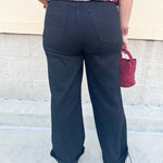 [Judy Blue] Retro Wide Leg Cuffed High Rise Jeans in Black - The Pink Pineapple 850