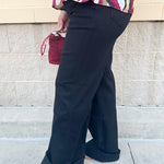 [Judy Blue] Retro Wide Leg Cuffed High Rise Jeans in Black - The Pink Pineapple 850