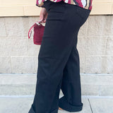 [Judy Blue] Retro Wide Leg Cuffed High Rise Jeans in Black - The Pink Pineapple 850