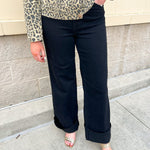 [Judy Blue] Retro Wide Leg Cuffed High Rise Jeans in Black - The Pink Pineapple 850