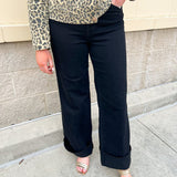 [Judy Blue] Retro Wide Leg Cuffed High Rise Jeans in Black - The Pink Pineapple 850