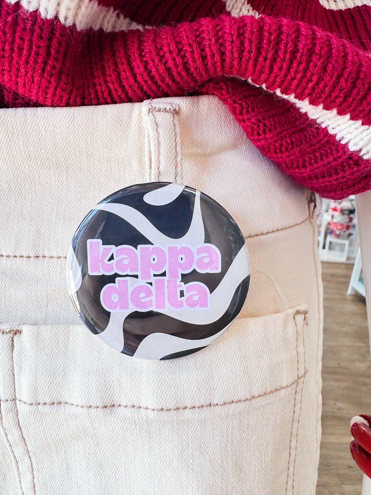 Kappa Delta Black and White Wave Button Pin - The Pink Pineapple 850