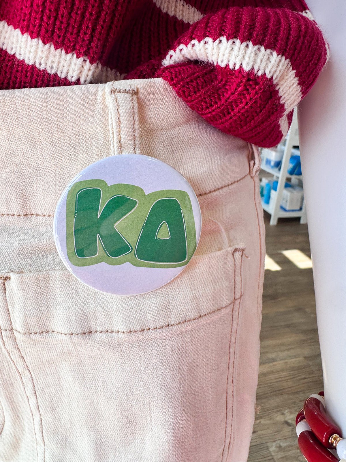 Kappa Delta Green Bubble Letters Button Pin - The Pink Pineapple 850