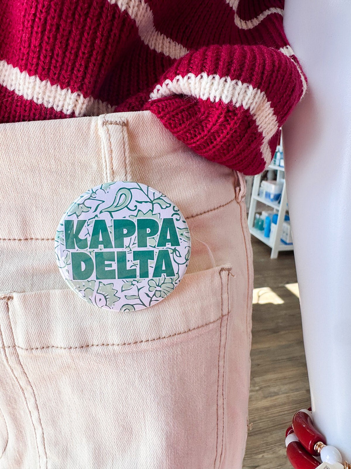 Kappa Delta Green Floral Button Pin - The Pink Pineapple 850