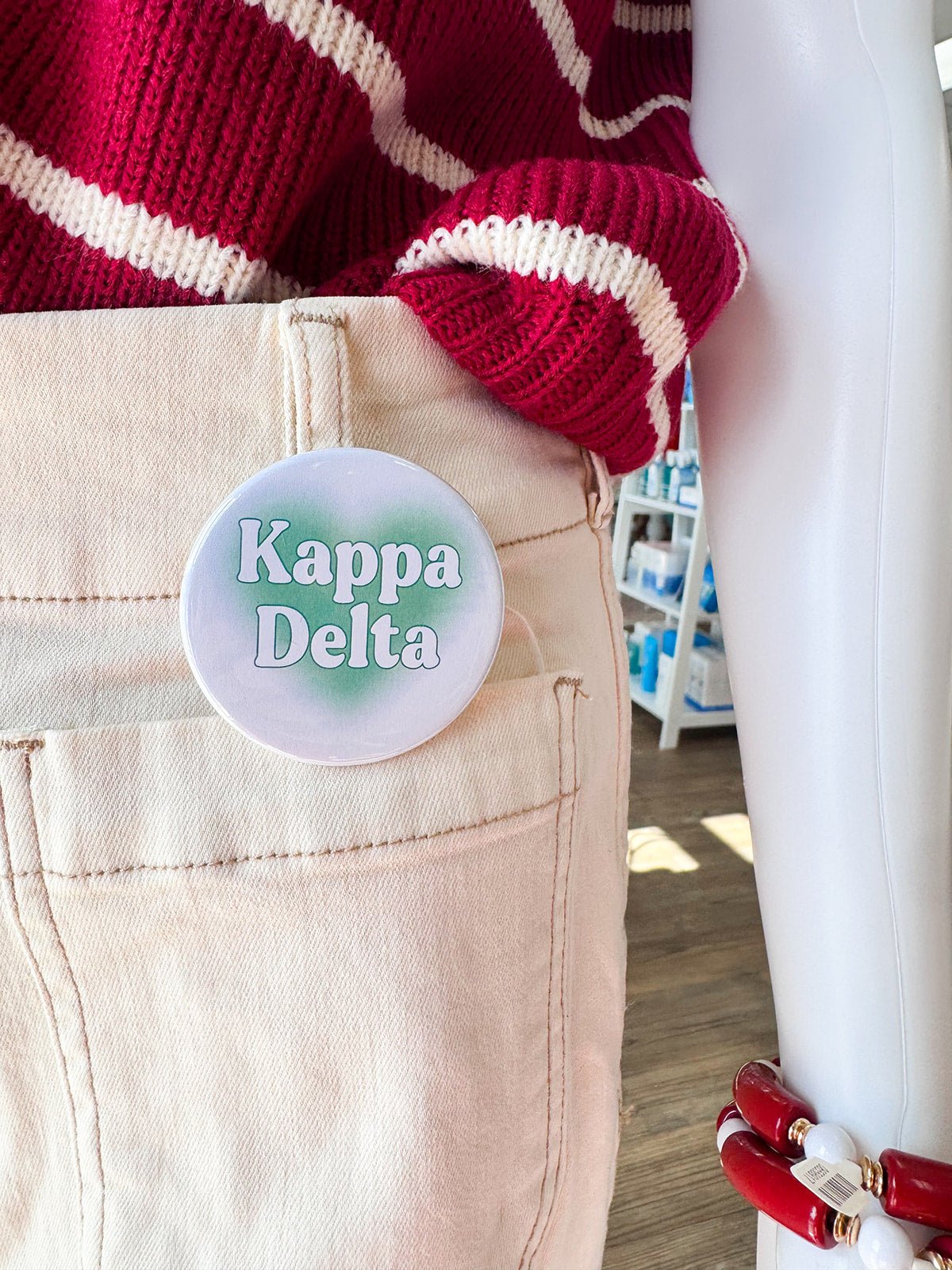 Kappa Delta Green Heart Button Pin - The Pink Pineapple 850