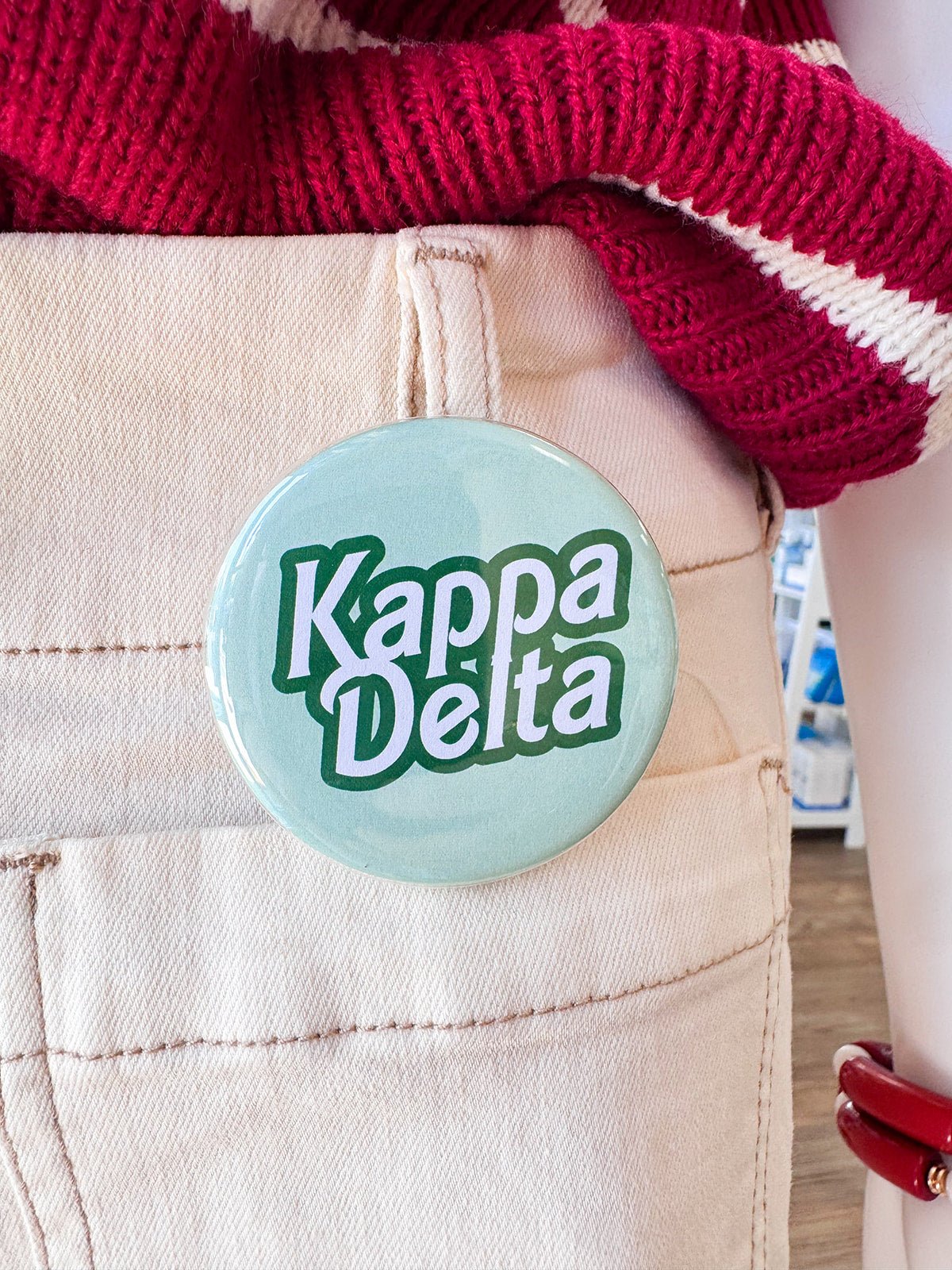 Kappa Delta Green Statement Letter Button Pin - The Pink Pineapple 850