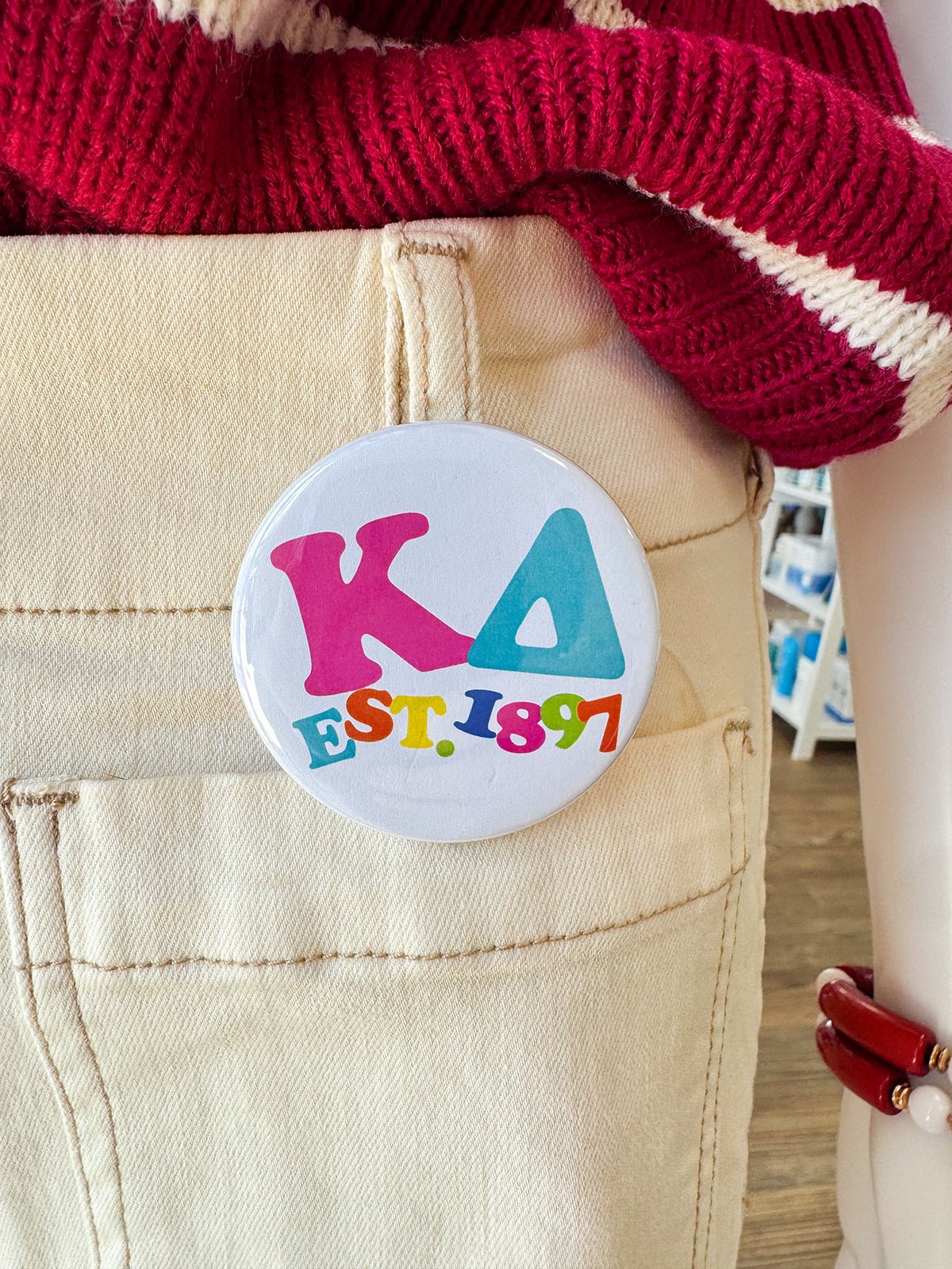 Kappa Delta Rainbow Bubble Letters Button Pin - The Pink Pineapple 850