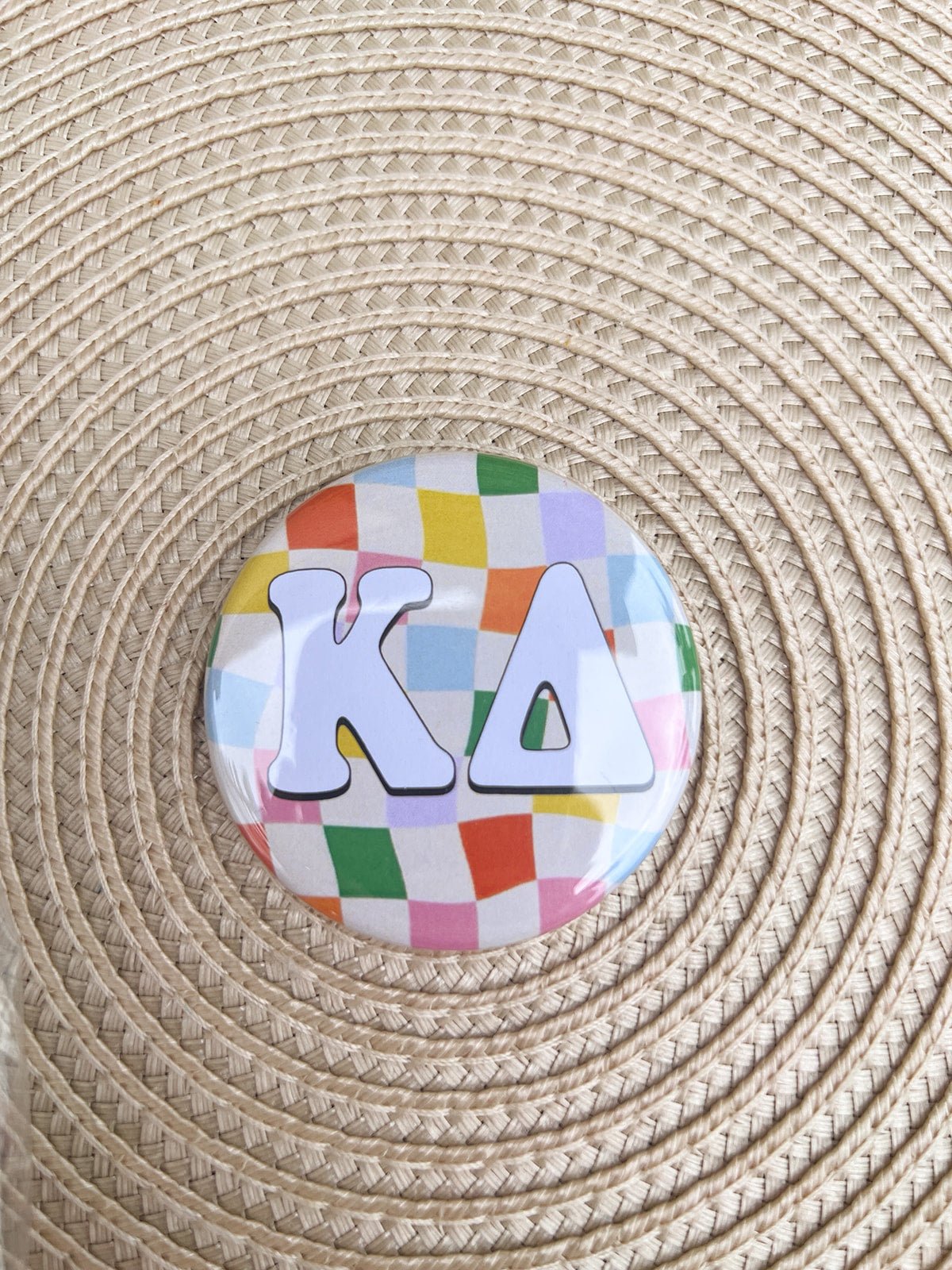 Kappa Delta Rainbow Checkered Button Pin - The Pink Pineapple 850