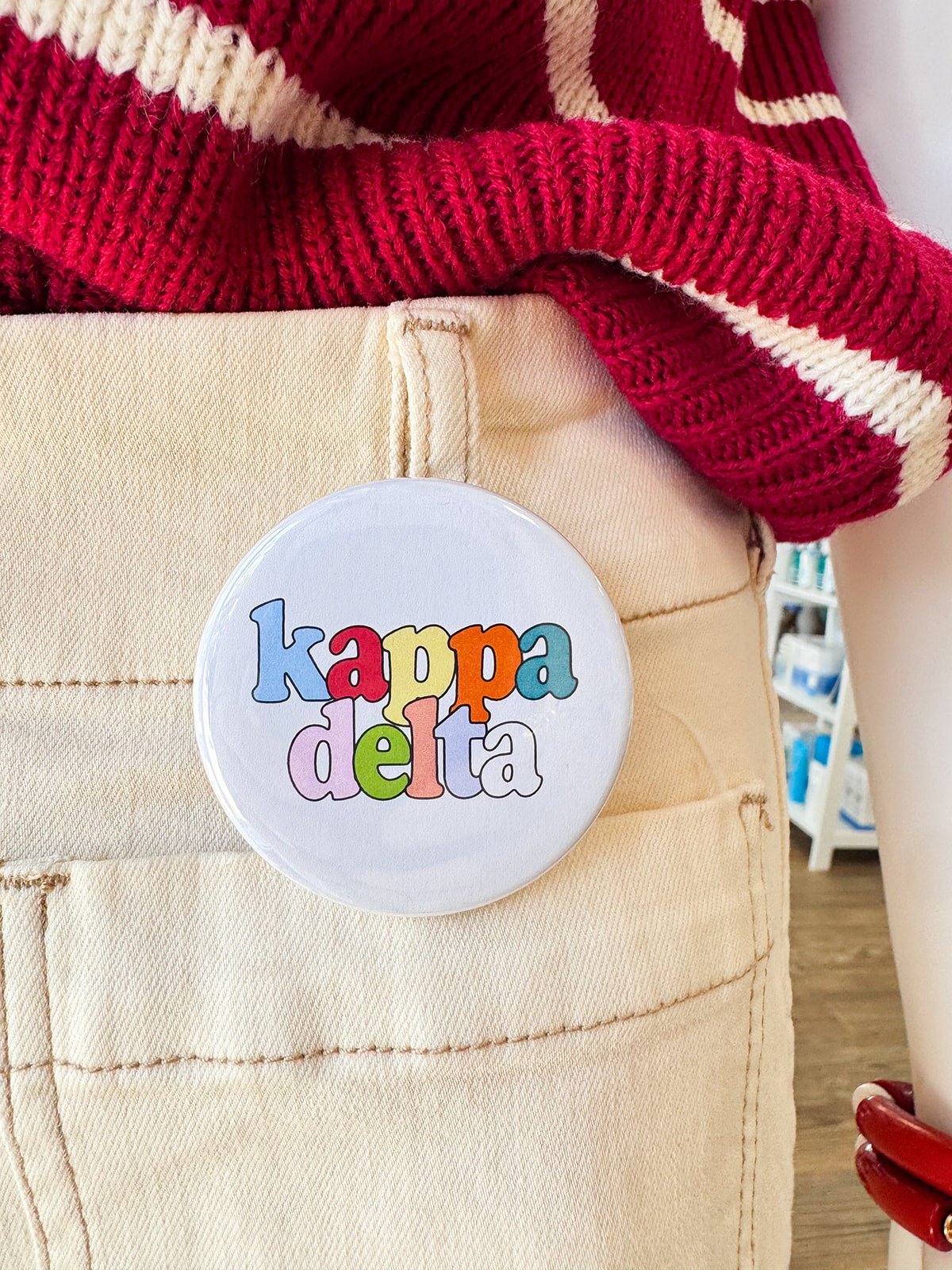 Kappa Delta Retro Rainbow Button Pin - The Pink Pineapple 850