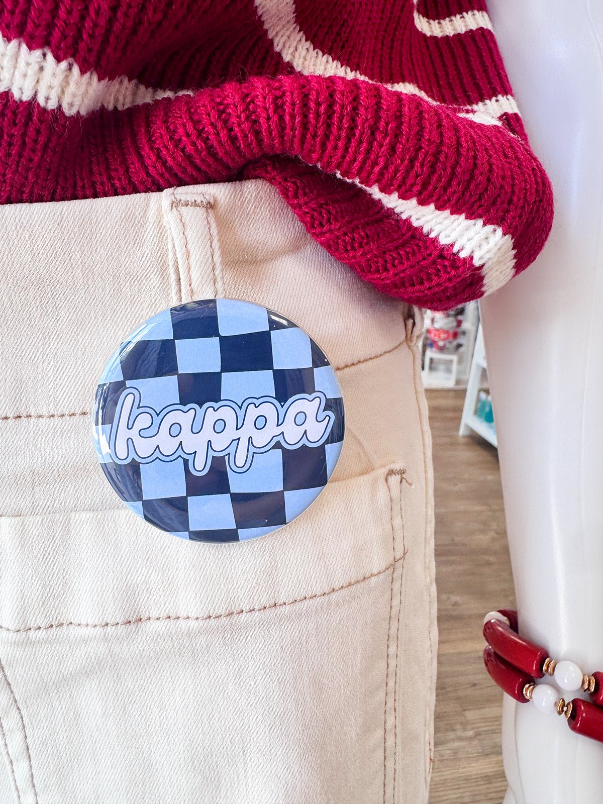Kappa Kappa Gamma Blue Checkered Button Pin - The Pink Pineapple 850